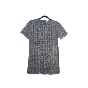 SZ Blockprints Med Blue Floral Cotton Jaipuri Block Print Tunic Top Boho Artsy